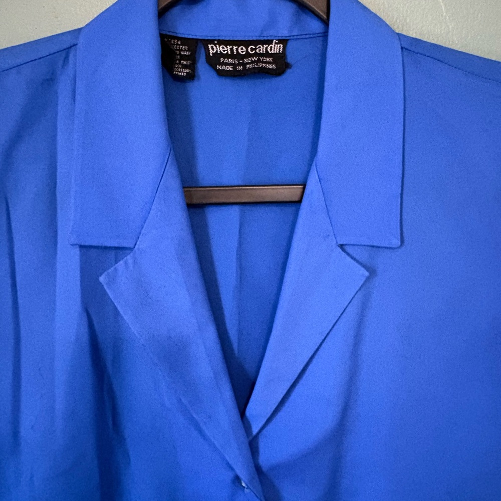 Pierre Cardin Short Sleeve Button-Front Blouse in Cobalt - Picture 2 of 4